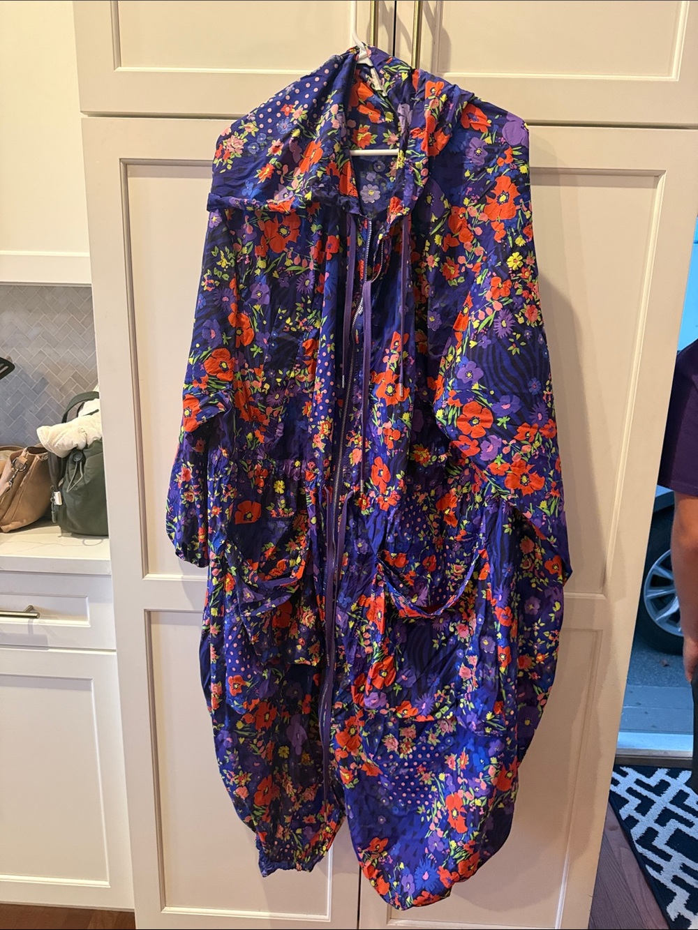 Yitty Floral Purple Hooded Women's Rain Coat 3X